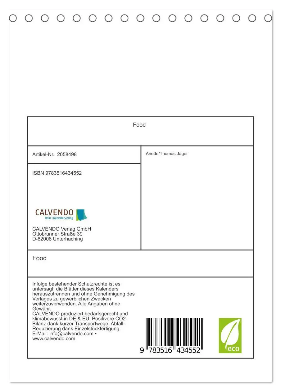 Bild: 9783516434552 | Food (Tischkalender 2026 DIN A5 hoch), CALVENDO Monatskalender | Jäger