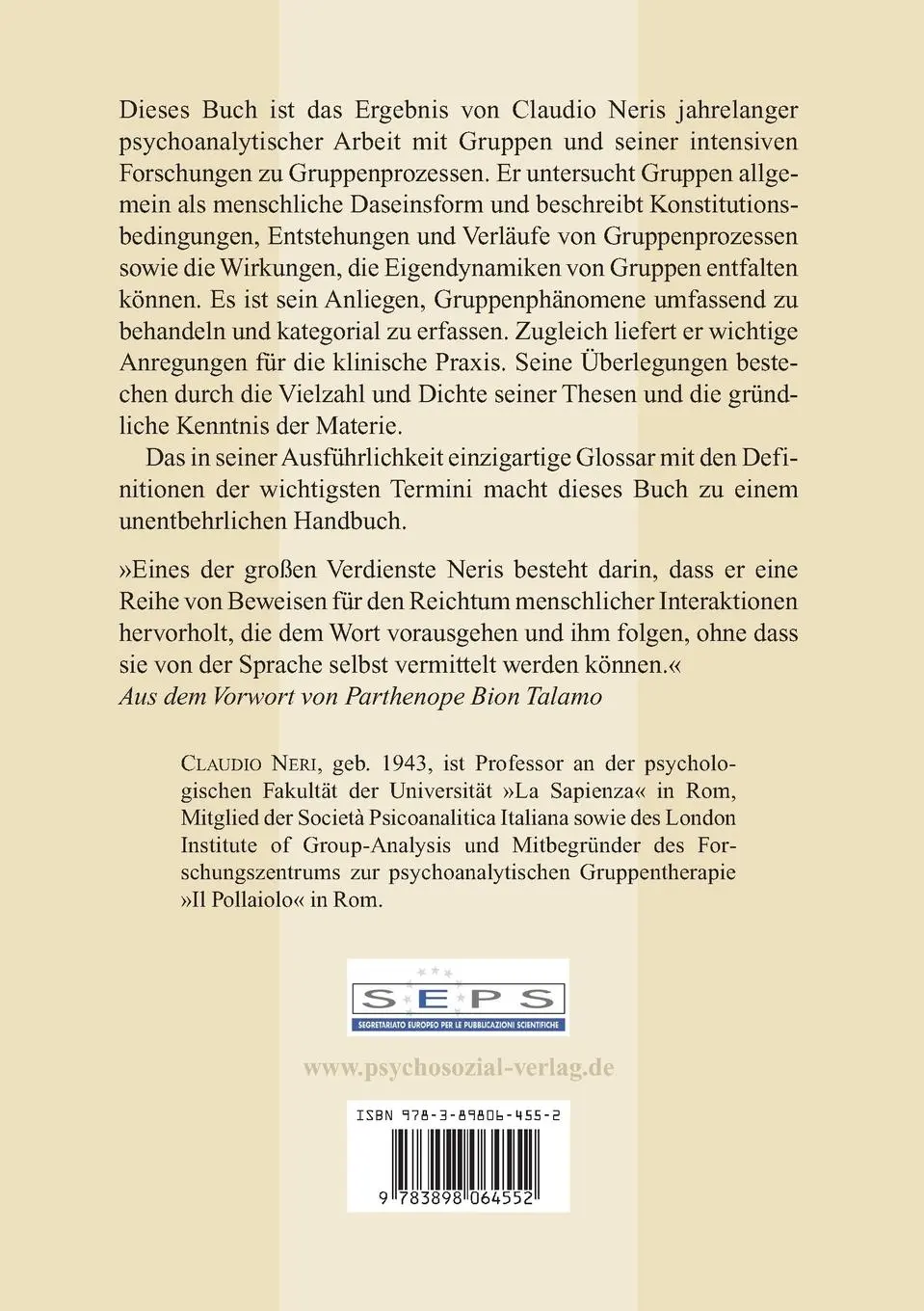 Rückseite: 9783898064552 | Gruppenprozesse | Claudio Neri | Taschenbuch | 351 S. | Deutsch | 2006