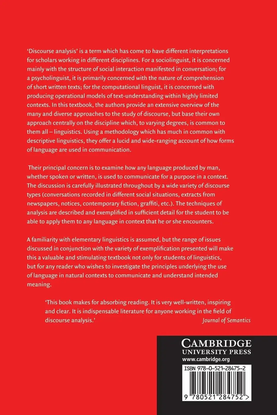 Rückseite: 9780521284752 | Discourse Analysis | Gillian Brown (u. a.) | Taschenbuch | Englisch