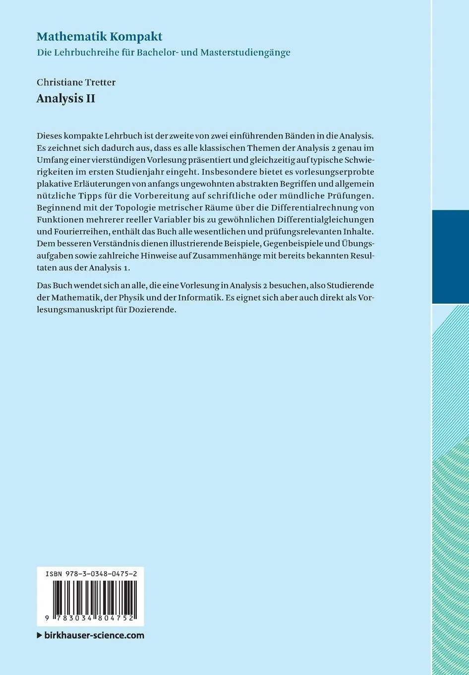 Rückseite: 9783034804752 | Analysis II | Christiane Tretter | Taschenbuch | Mathematik Kompakt