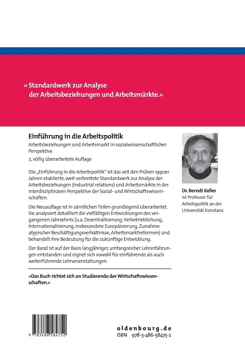 Rückseite: 9783486584752 | Einführung in die Arbeitspolitik | Berndt Keller | Taschenbuch | XI