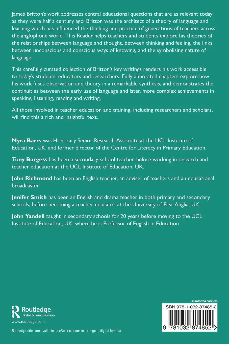 Rückseite: 9781032874852 | James Britton on Education | An Introductory Reader | Smith (u. a.)