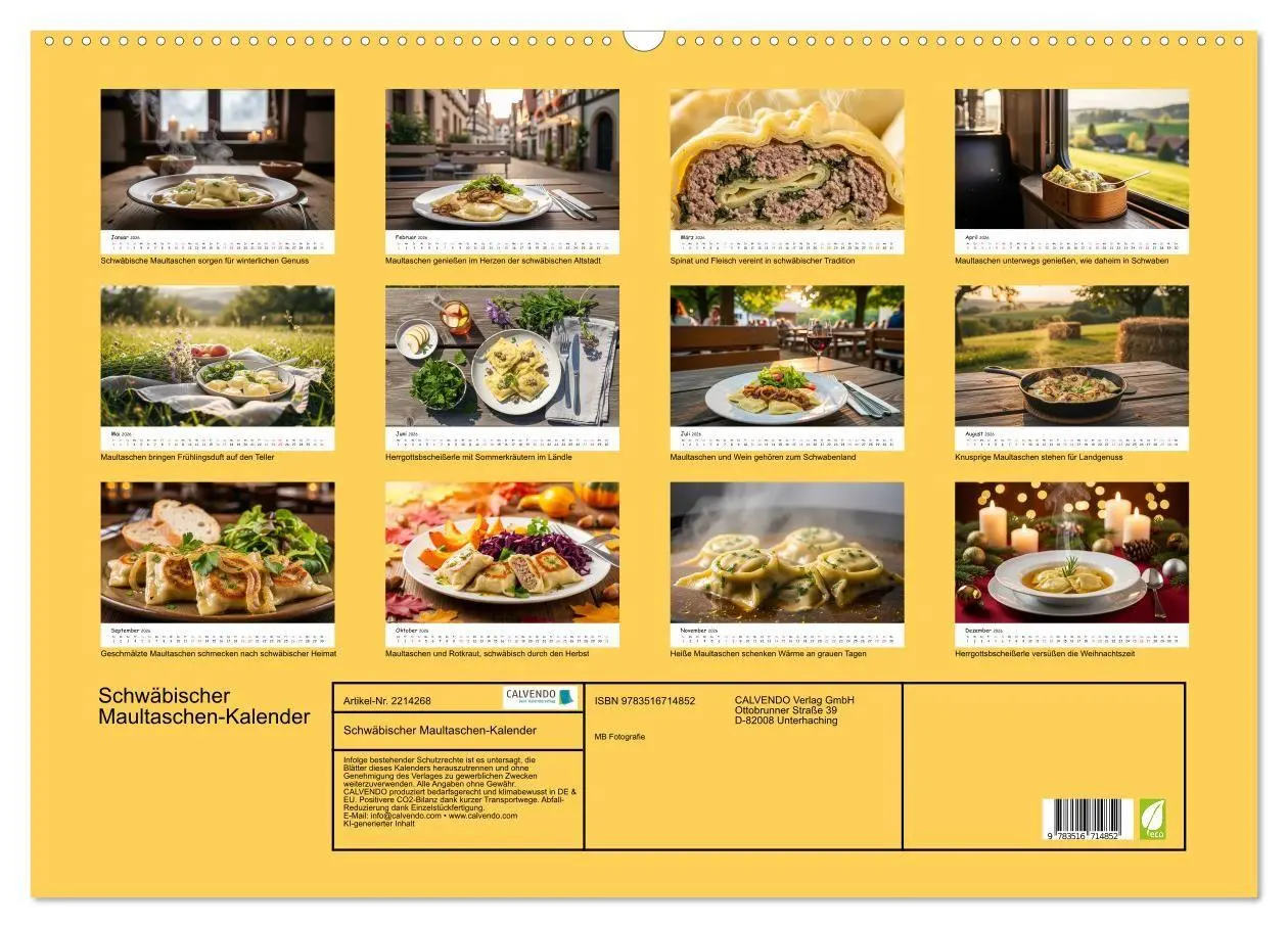 Bild: 9783516714852 | Schwäbischer Maultaschen-Kalender (Wandkalender 2026 DIN A2 quer),...