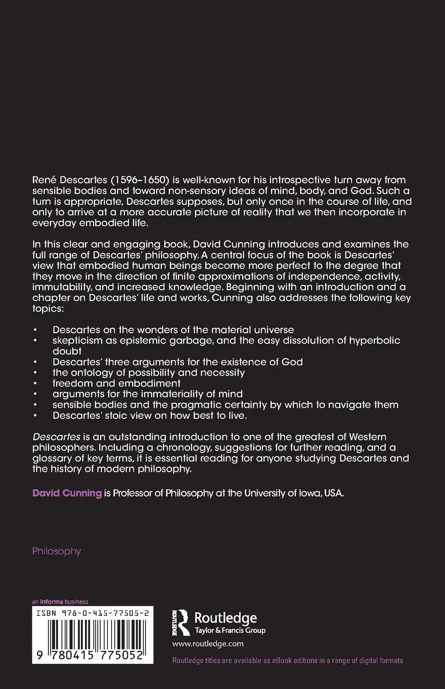 Rückseite: 9780415775052 | Descartes | David Cunning | Taschenbuch | Englisch | 2023 | Routledge