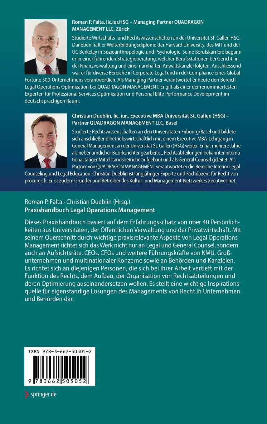Rückseite: 9783662505052 | Praxishandbuch Legal Operations Management | Christian Dueblin (u. a.)
