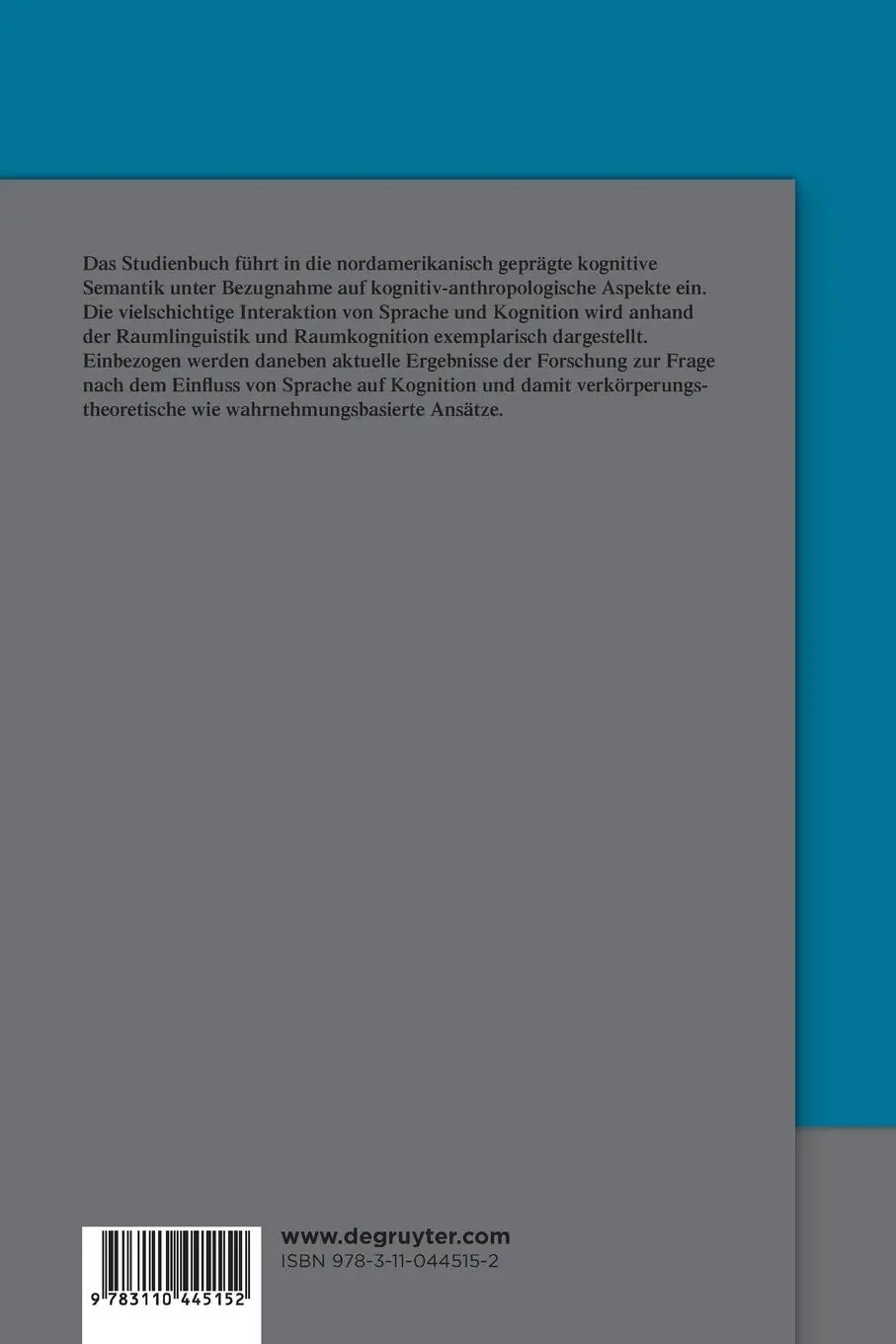 Rückseite: 9783110445152 | Kognitive Semantik und Kognitive Anthropologie | Eine Einführung | XIV