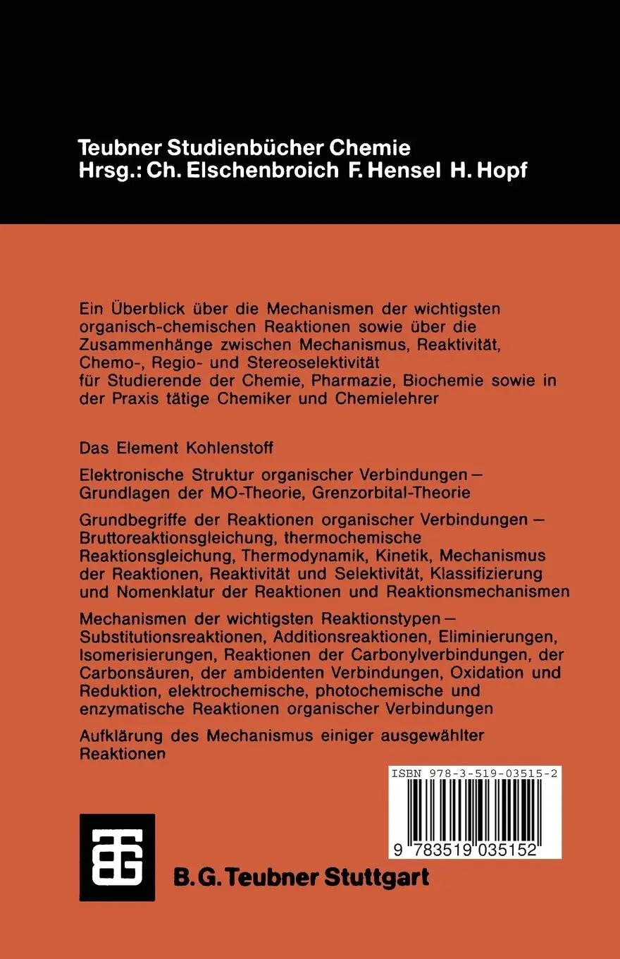 Rückseite: 9783519035152 | Reaktion und Mechanismus in der organischen Chemie | Hauptmann | Buch