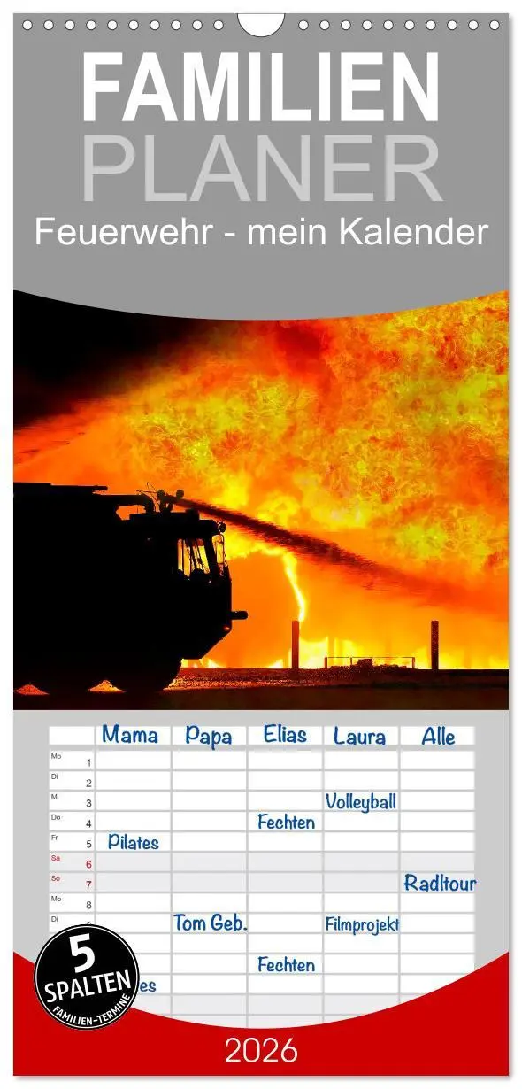 Cover: 9783516505252 | Familienplaner 2026 - Feuerwehr - mein Kalender mit 5 Spalten...