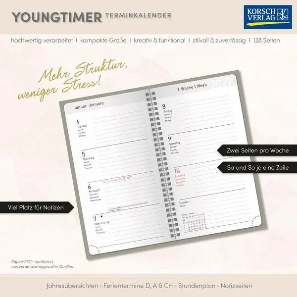 Bild: 9783819305252 | Taschenkalender Youngtimer Flowers 2027 | Korsch Verlag | Buch | 2027