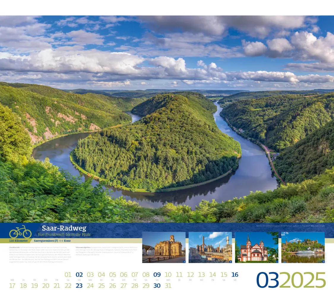 Bild: 9783838425252 | Deutschlands schönste Radfernwege Kalender 2025 | Kunstverlag | 2025