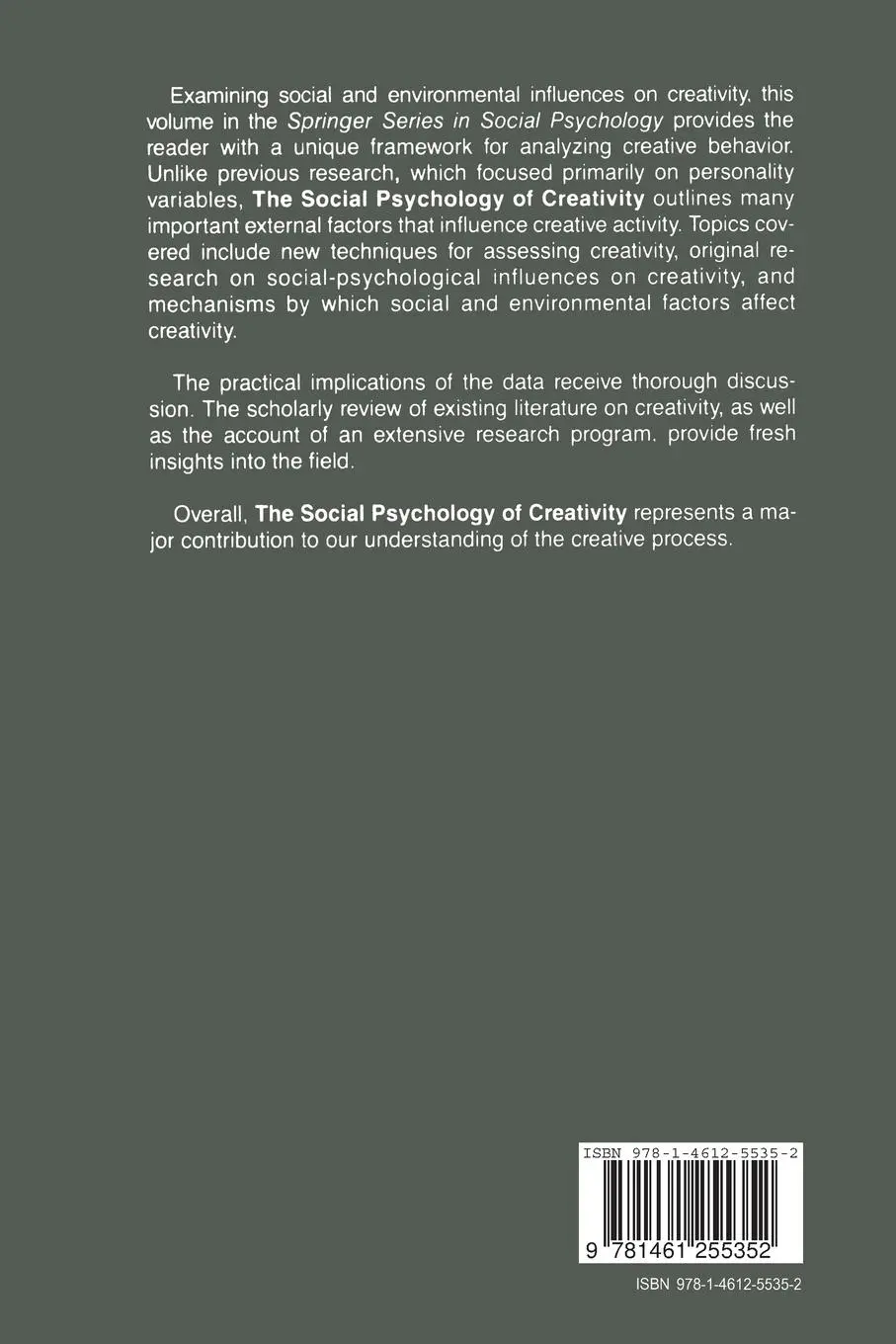 Rückseite: 9781461255352 | The Social Psychology of Creativity | Teresa M. Amabile | Taschenbuch