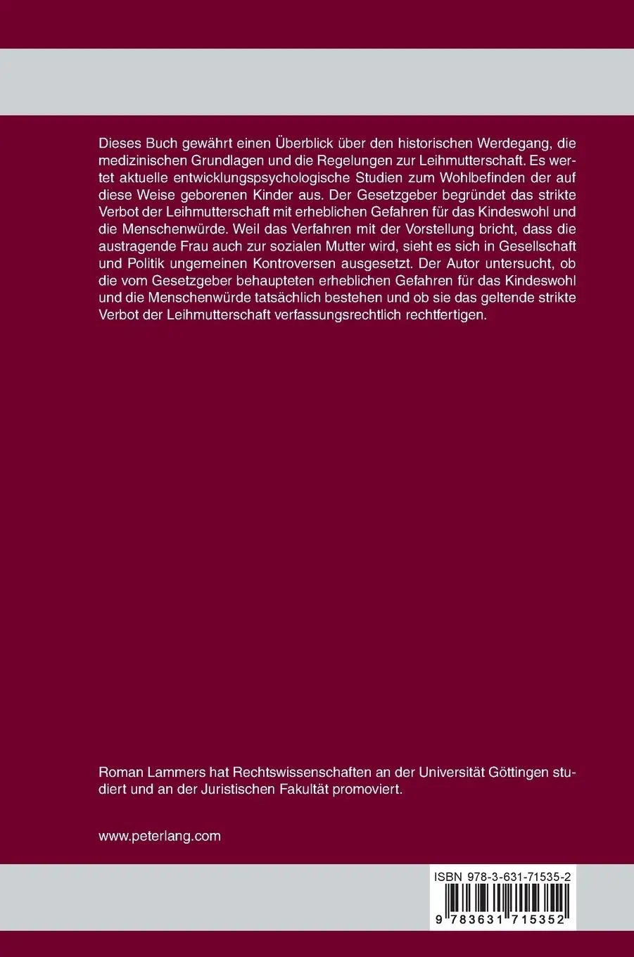 Rückseite: 9783631715352 | Leihmutterschaft in Deutschland | Roman Lammers | Buch | Deutsch