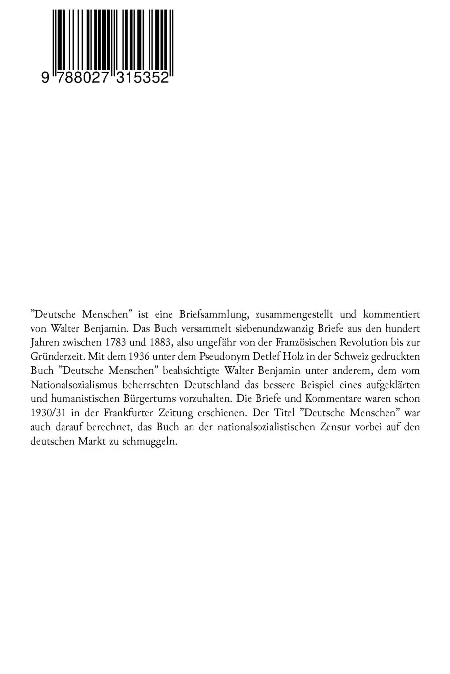 Rückseite: 9788027315352 | Deutsche Menschen | Walter Benjamin | Taschenbuch | Englisch | 2018