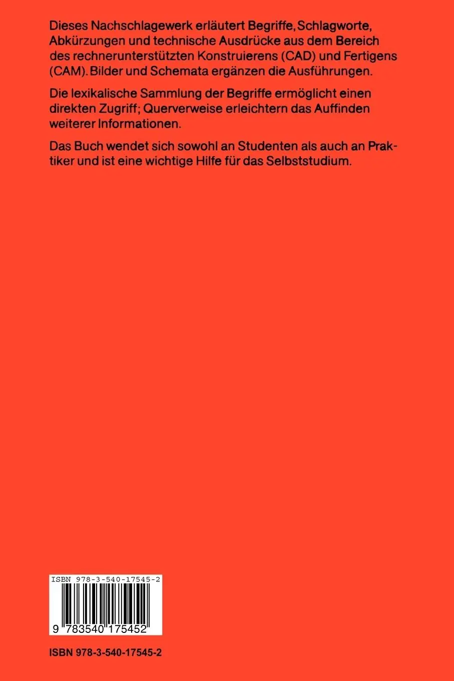 Rückseite: 9783540175452 | CAD-Begriffe | Ein Lexikon | Leo Schwaiger | Taschenbuch | viii | 1987