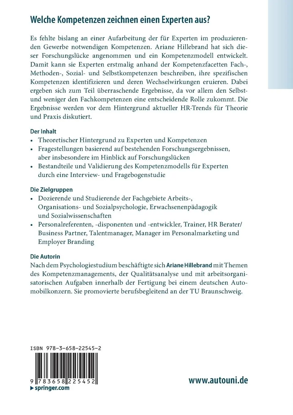 Rückseite: 9783658225452 | Welche Kompetenzen zeichnen einen Experten aus? | Ariane Hillebrand