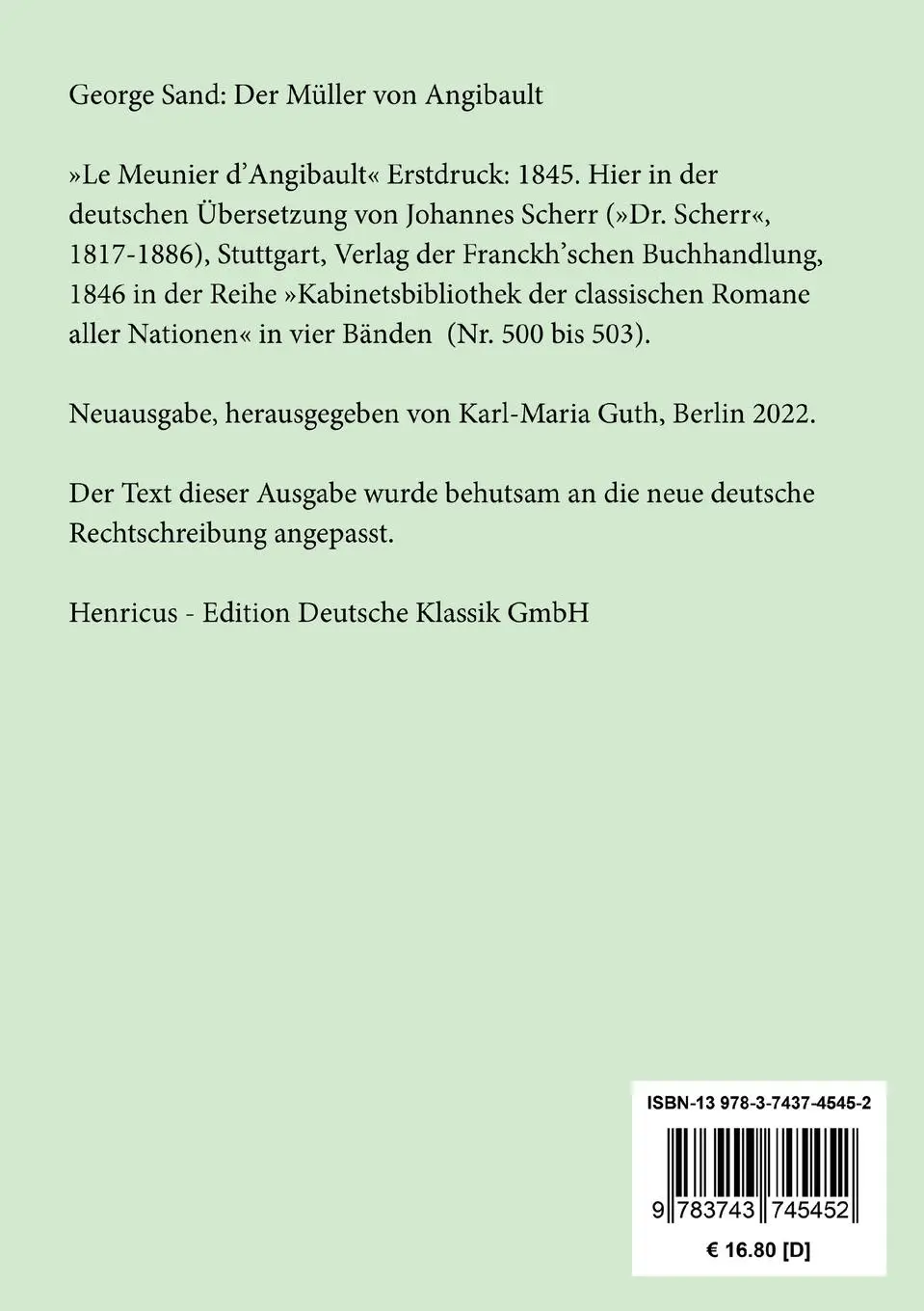Rückseite: 9783743745452 | Der Müller von Angibault | George Sand | Taschenbuch | Paperback
