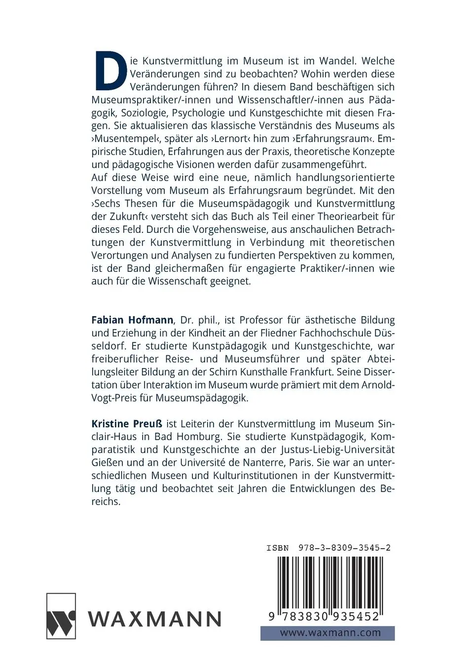 Rückseite: 9783830935452 | Kunstvermittlung im Museum | Ein Erfahrungsraum | Preuß (u. a.) | Buch