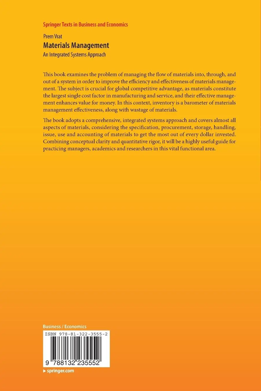 Rückseite: 9788132235552 | Materials Management | An Integrated Systems Approach | Prem Vrat