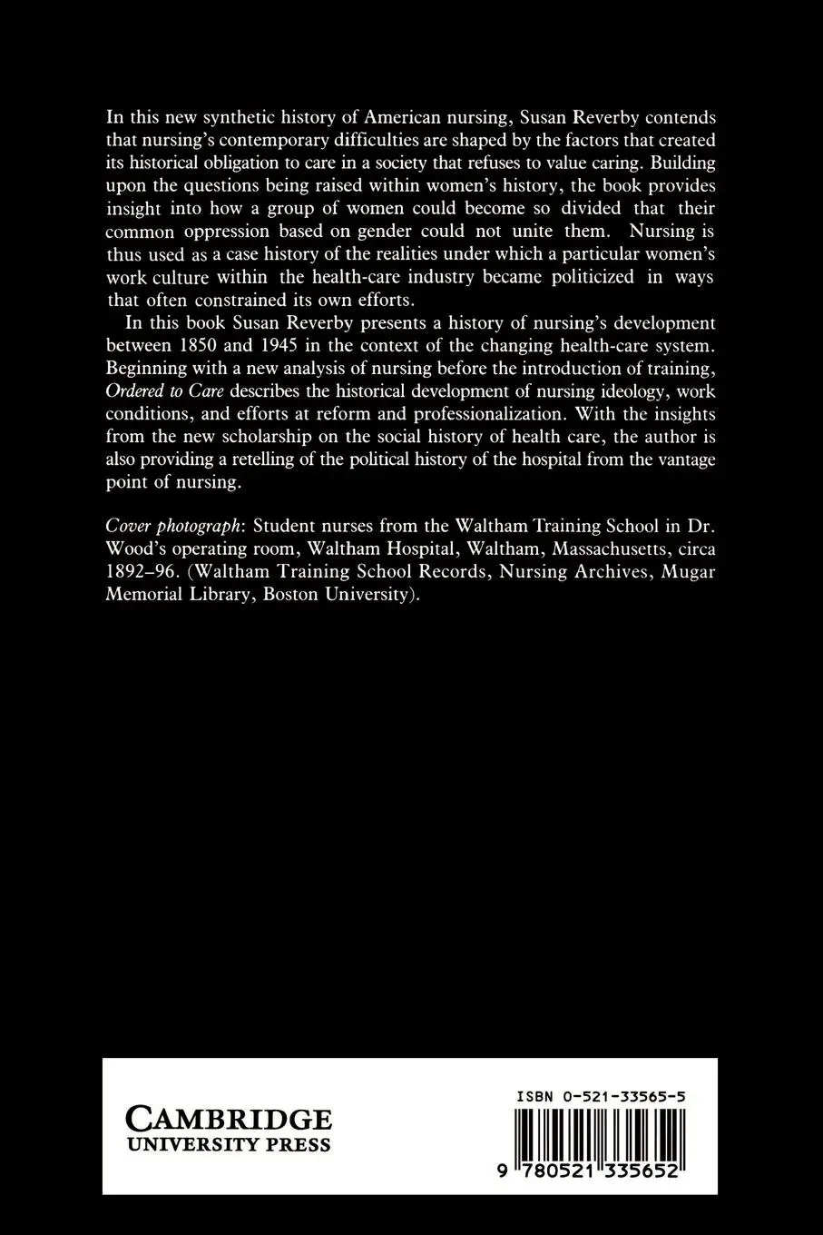 Rückseite: 9780521335652 | Ordered to Care | The Dilemma of American Nursing, 1850 1945 | Buch