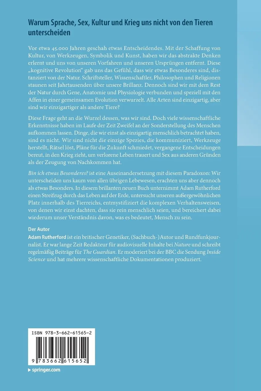 Rückseite: 9783662615652 | Bin ich etwas Besonderes? | Adam Rutherford | Taschenbuch | vii | 2020