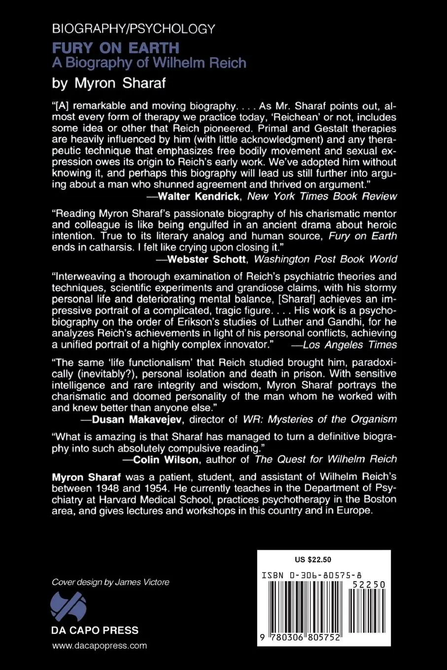 Rückseite: 9780306805752 | Fury on Earth | A Biography of Wilhelm Reich | Myron Sharaf | Buch