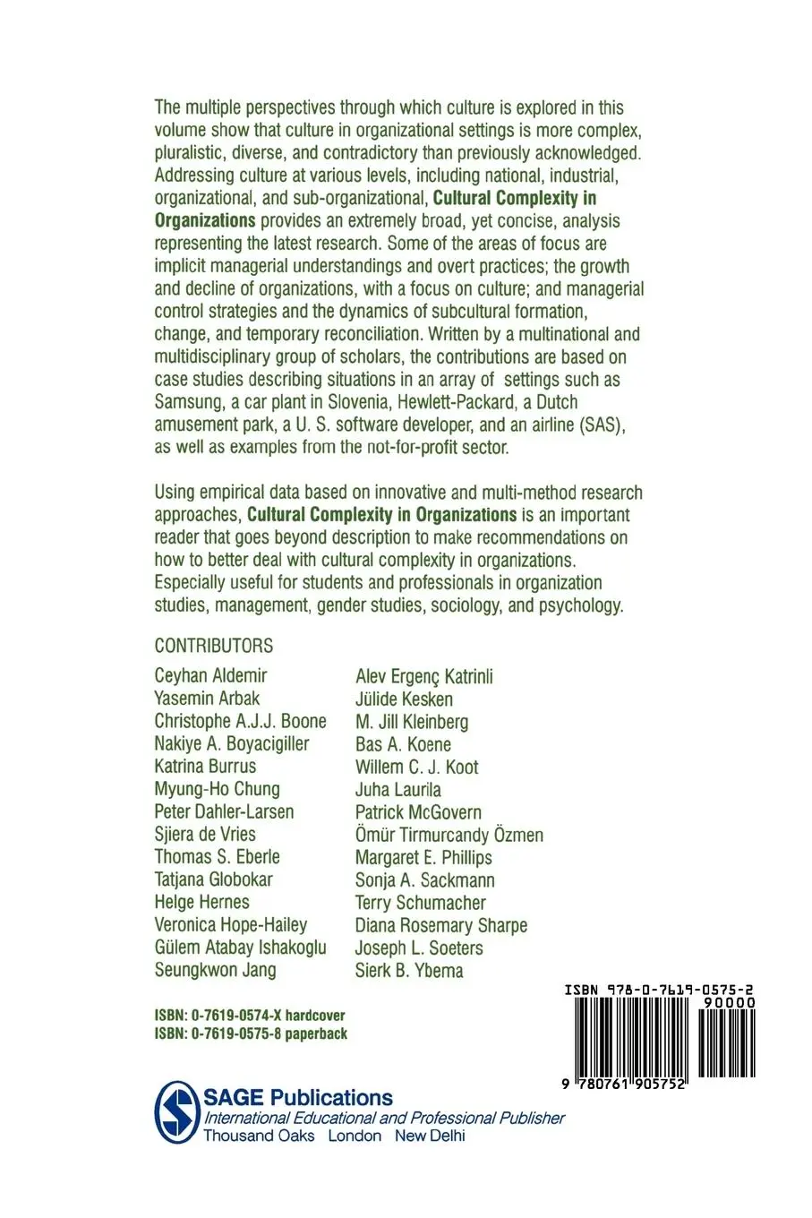 Rückseite: 9780761905752 | Cultural Complexity in Organizations | Sonja Sackmann (u. a.) | Buch