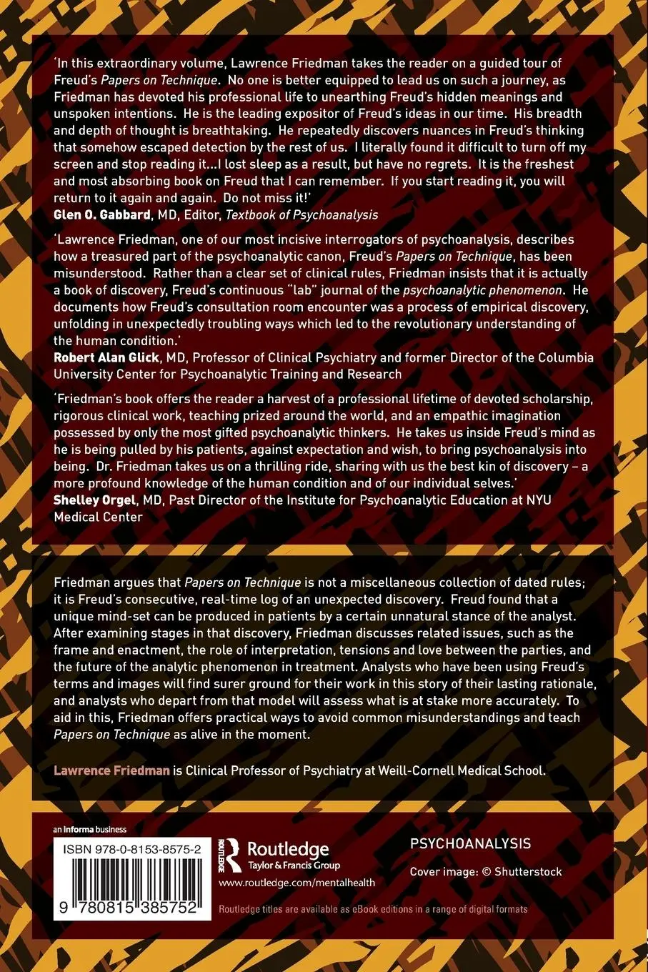 Rückseite: 9780815385752 | Freud's Papers on Technique and Contemporary Clinical Practice | Buch