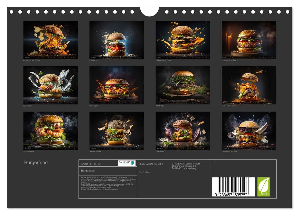 Bild: 9783457535752 | Burgerfood (Wandkalender 2026 DIN A4 quer), CALVENDO Monatskalender