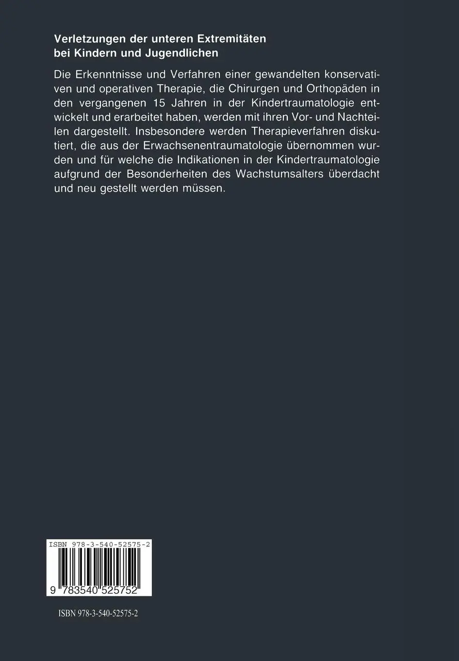 Rückseite: 9783540525752 | Verletzungen der unteren Extremitäten bei Kindern und Jugendlichen