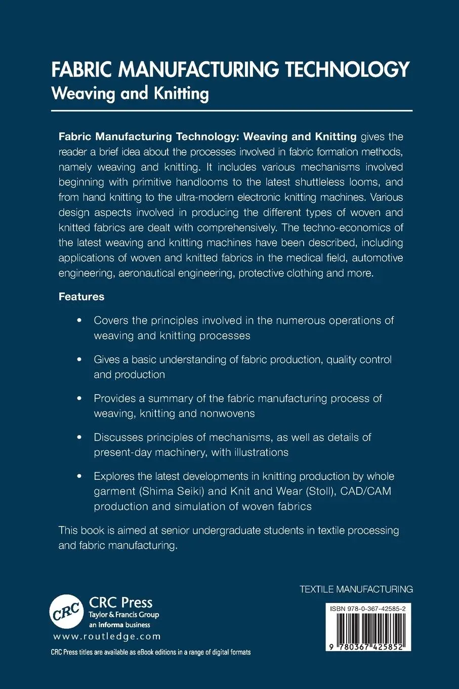 Rückseite: 9780367425852 | Fabric Manufacturing Technology | Weaving and Knitting | Taschenbuch