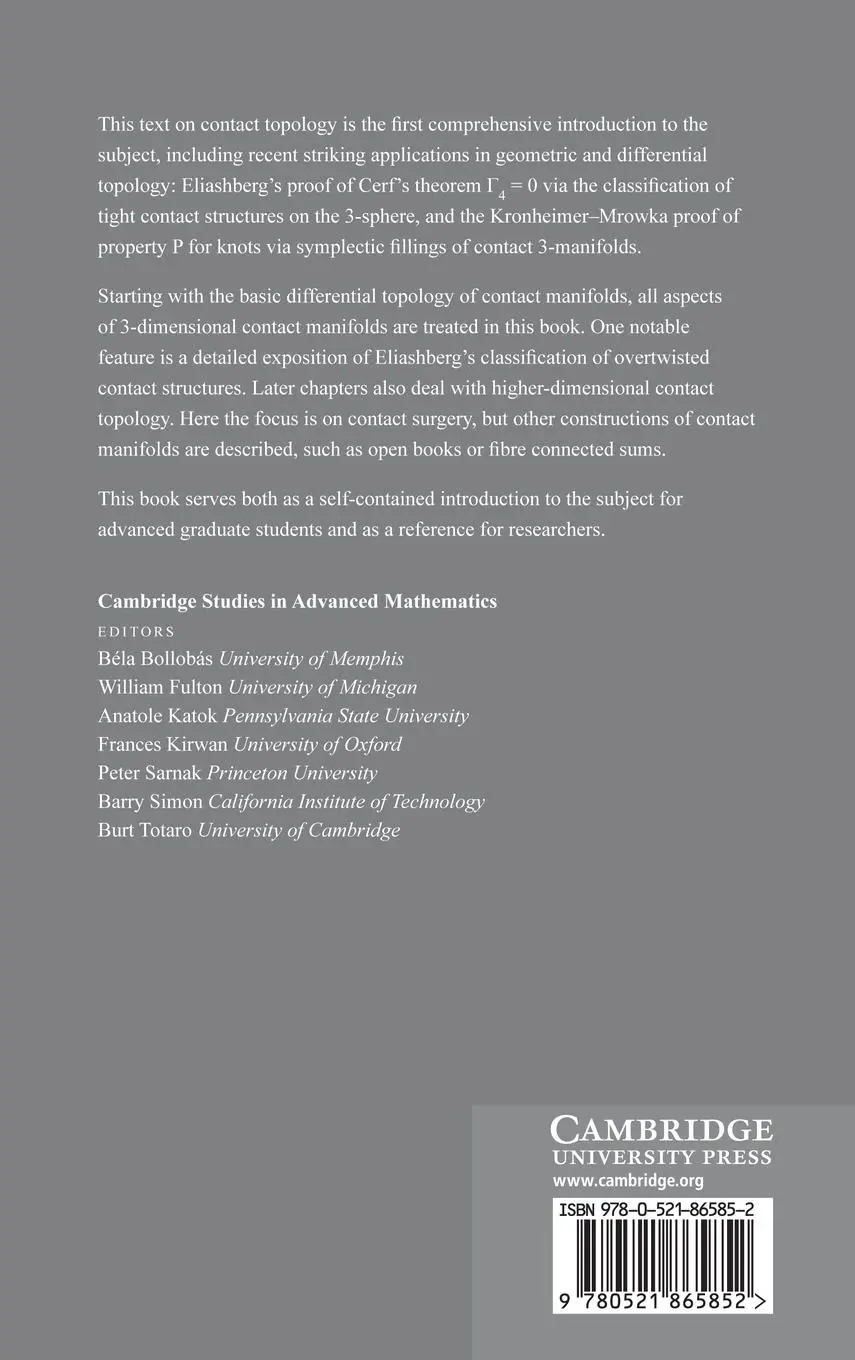Rückseite: 9780521865852 | An Introduction to Contact Topology | Hansjorg Geiges | Buch | 2013