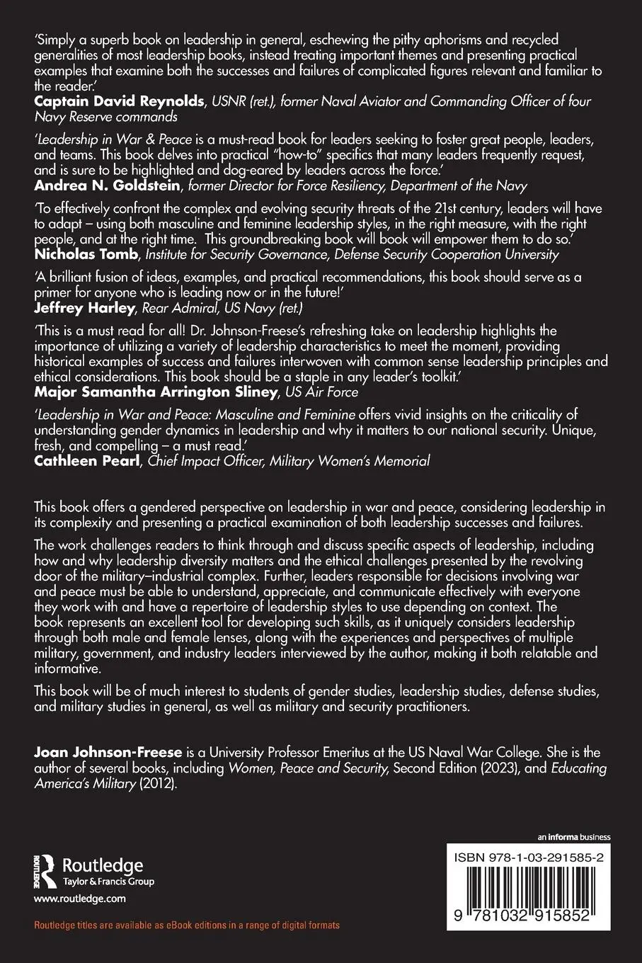 Rückseite: 9781032915852 | Leadership in War and Peace | Masculine and Feminine | Johnson-Freese