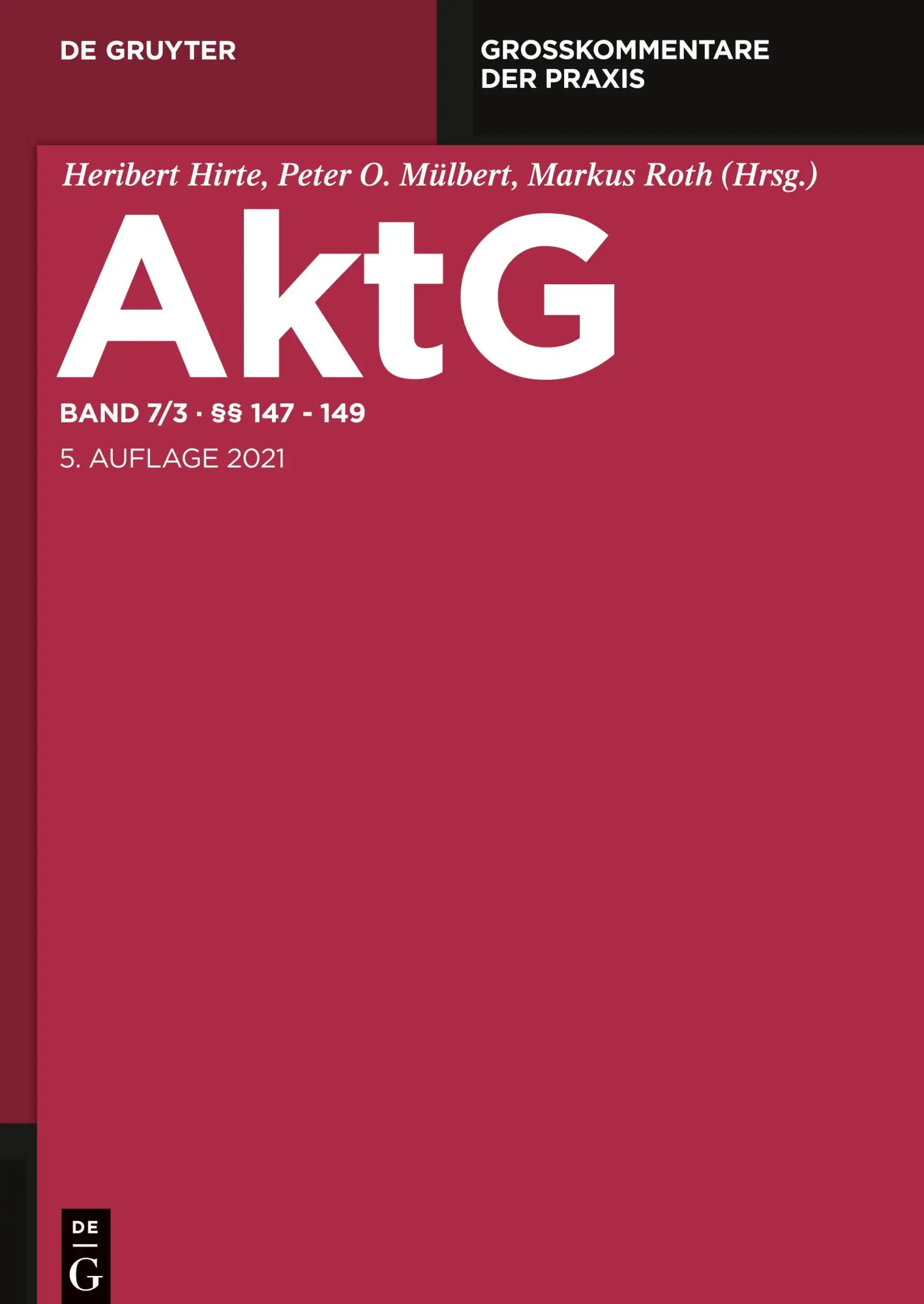 Cover: 9783110615852 | Aktiengesetz, §§ 147-149 | Tilman Bezzenberger (u. a.) | Buch | XXIV