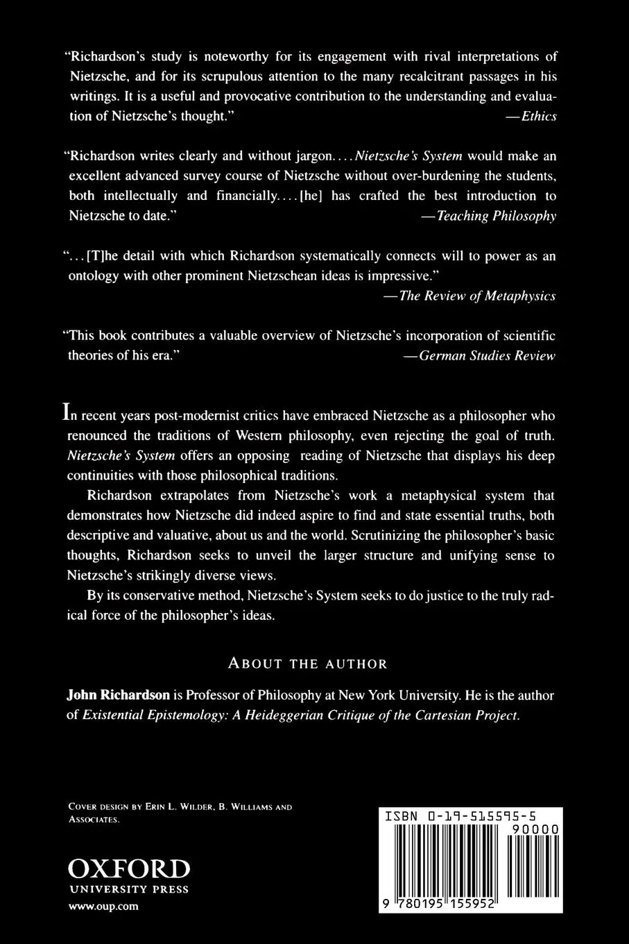 Rückseite: 9780195155952 | Nietzsche's System | John Richardson | Taschenbuch | Englisch | 2002