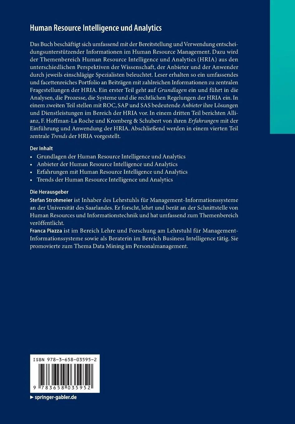 Rückseite: 9783658035952 | Human Resource Intelligence und Analytics | Franca Piazza (u. a.)