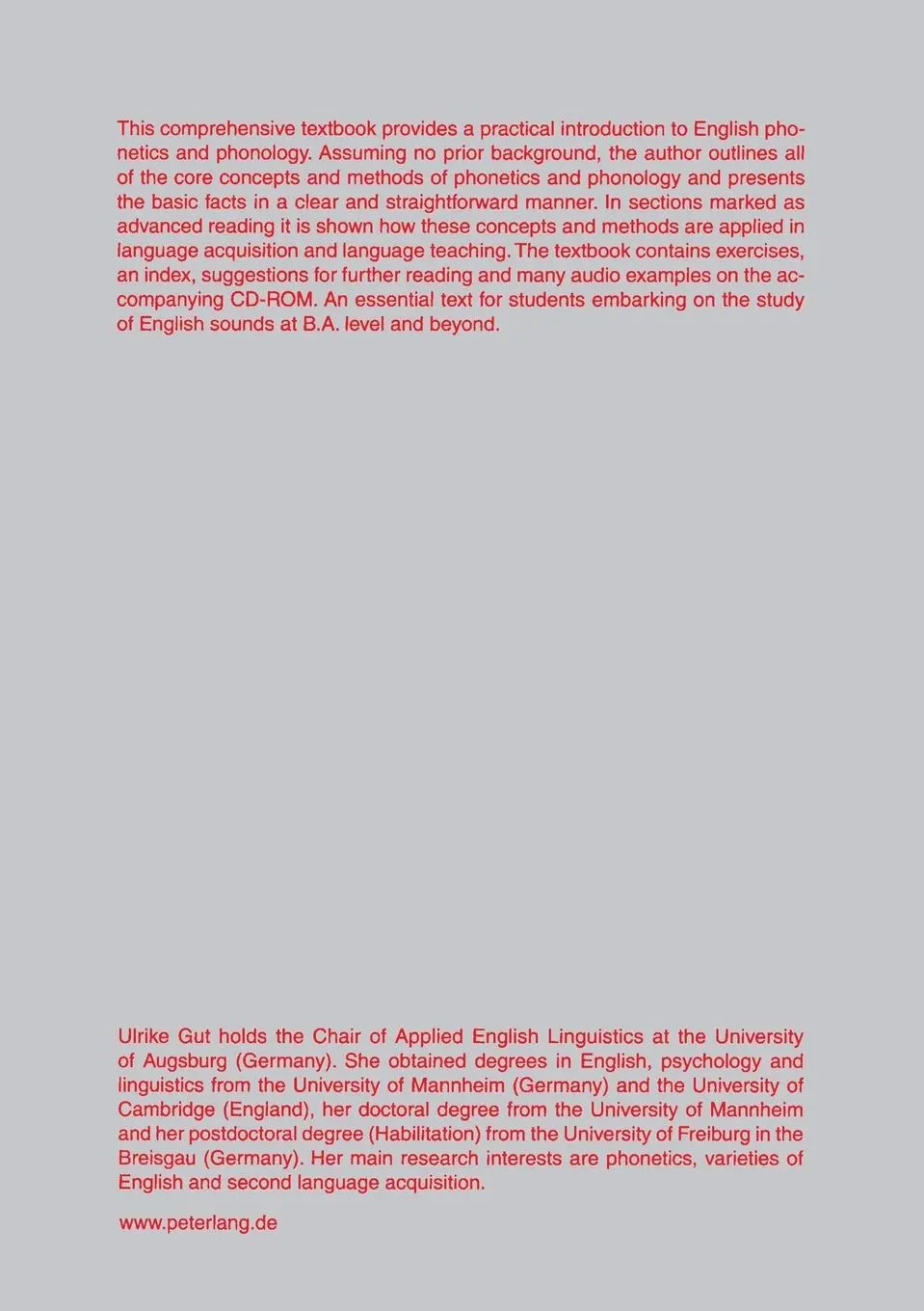 Rückseite: 9783631566152 | Introduction to English Phonetics and Phonology | Ulrike Gut | Buch
