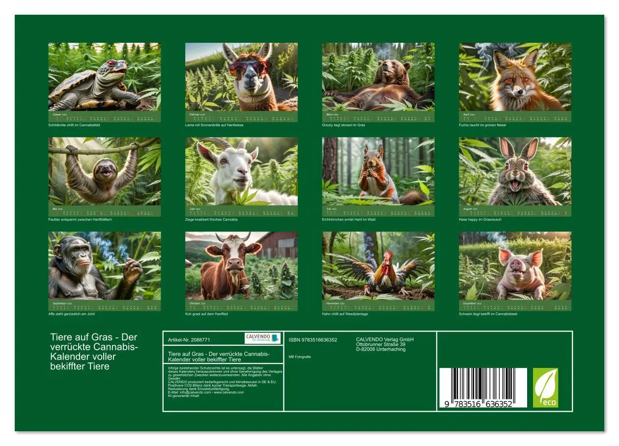 Bild: 9783516636352 | Tiere auf Gras - Der verrückte Cannabis-Kalender voller bekiffter...