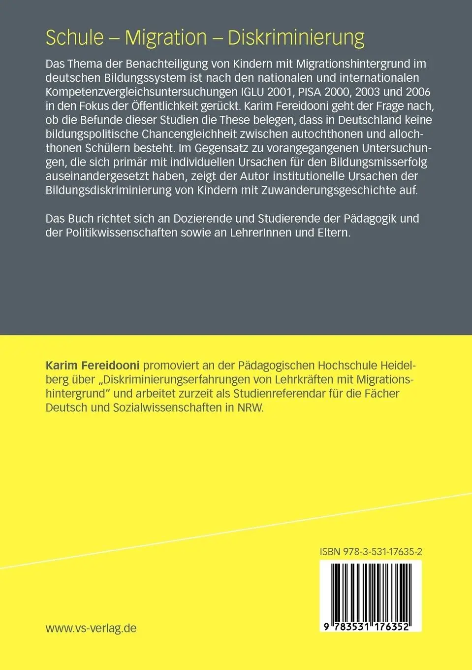 Rückseite: 9783531176352 | Schule - Migration - Diskriminierung | Karim Fereidooni | Taschenbuch