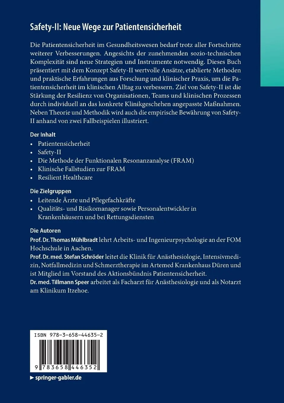 Rückseite: 9783658446352 | Safety-II: Neue Wege zur Patientensicherheit | Mühlbradt (u. a.) | xvi