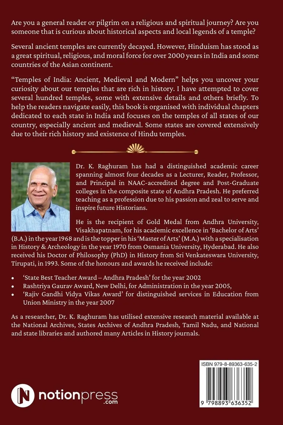 Rückseite: 9798893636352 | Temples of India | Ancient, Medieval and Modern | K Raghuram | Buch