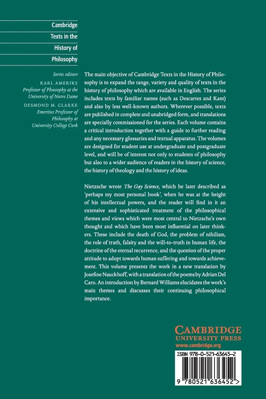 Rückseite: 9780521636452 | Nietzsche | The Gay Science | Friedrich Nietzsche | Taschenbuch | 2019