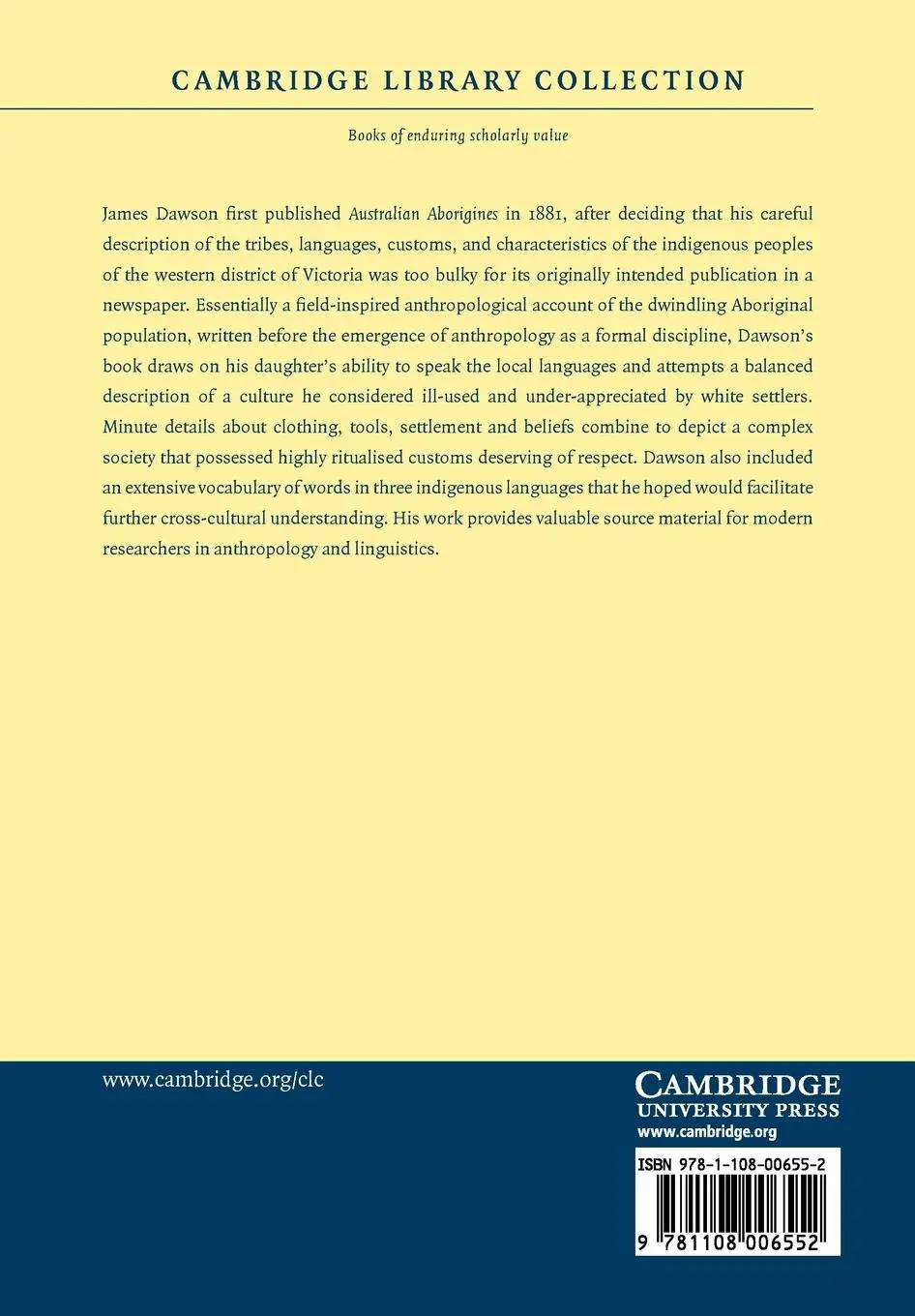Rückseite: 9781108006552 | Australian Aborigines | James Dawson | Taschenbuch | Englisch | 2009