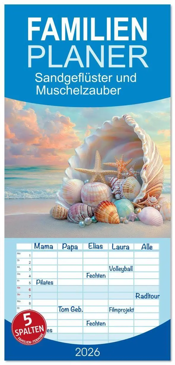 Cover: 9783516616552 | Familienplaner 2026 - Sandgeflüster und Muschelzauber mit 5 Spalten...