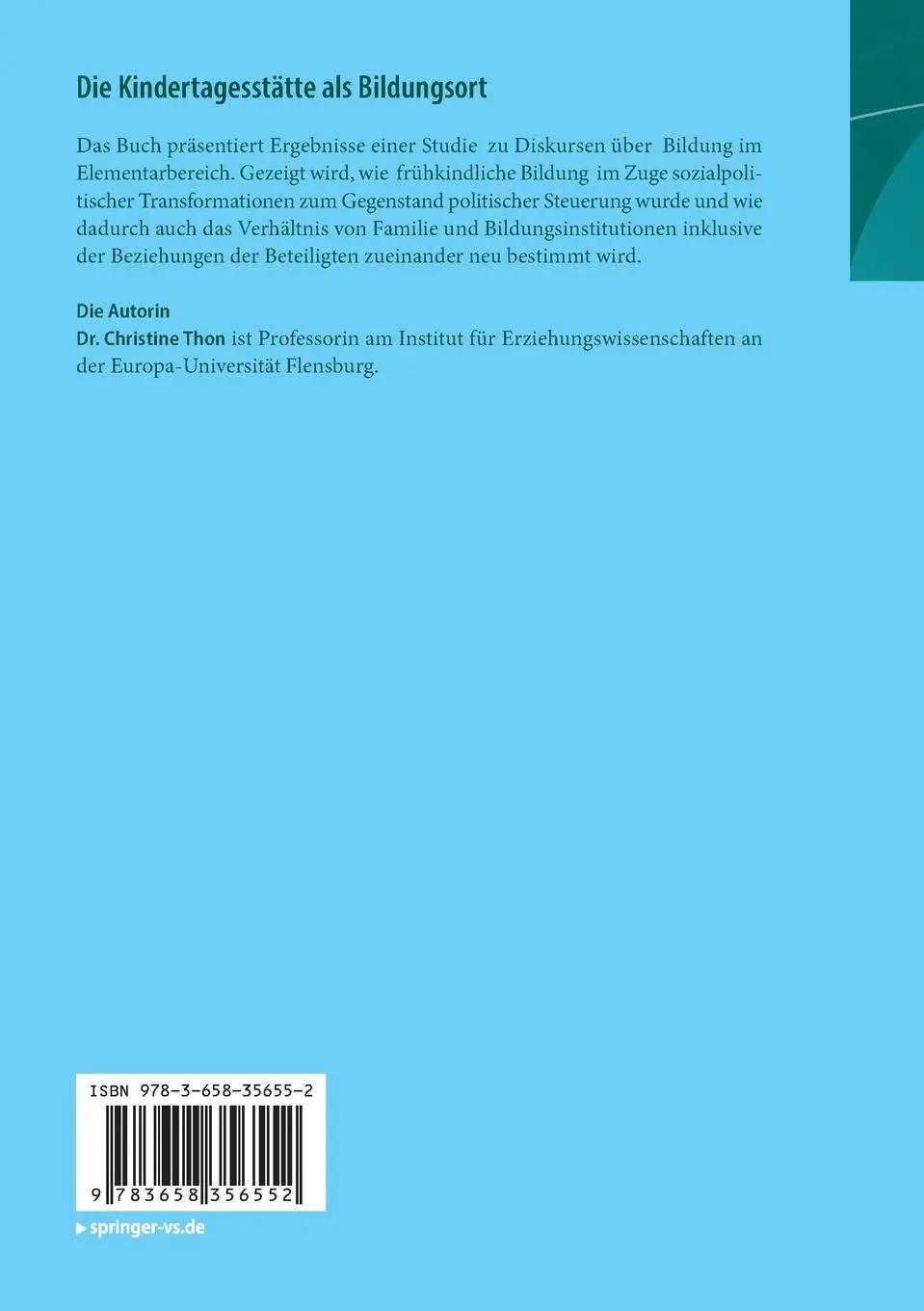Rückseite: 9783658356552 | Die Kindertagesstätte als Bildungsort | Christine Thon | Taschenbuch