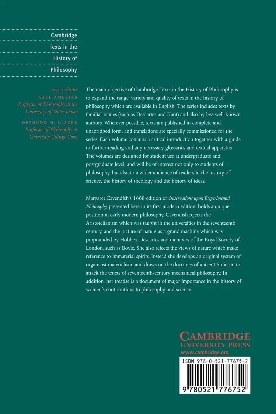 Rückseite: 9780521776752 | Margaret Cavendish | Observations Upon Experimental Philosophy | Buch