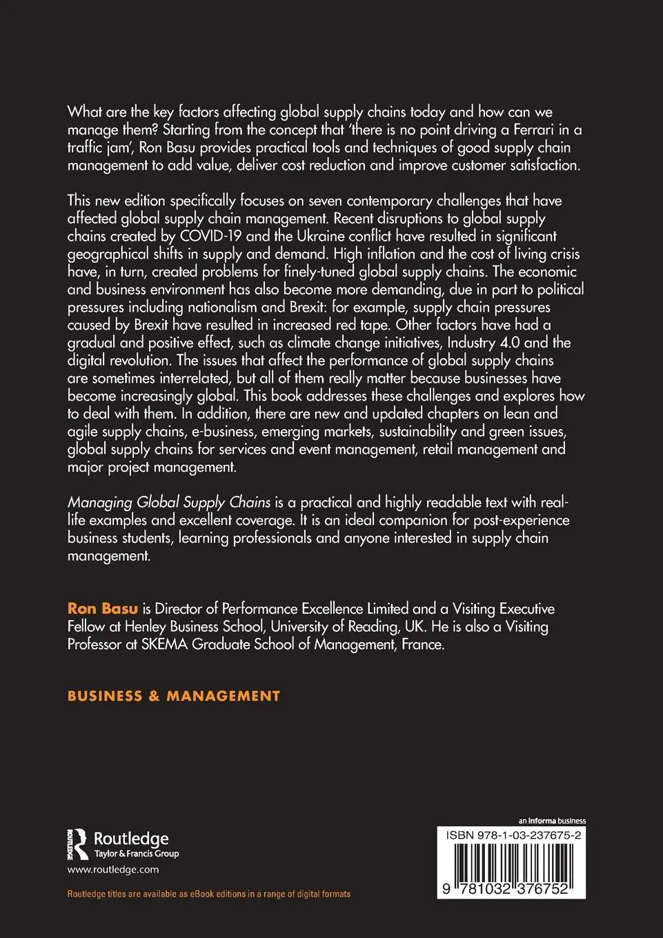 Rückseite: 9781032376752 | Managing Global Supply Chains | Ron Basu | Taschenbuch | Englisch