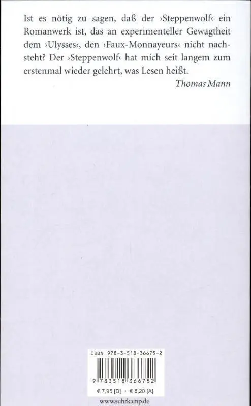 Rückseite: 9783518366752 | Der Steppenwolf | Roman | Hermann Hesse | Taschenbuch | 277 S.