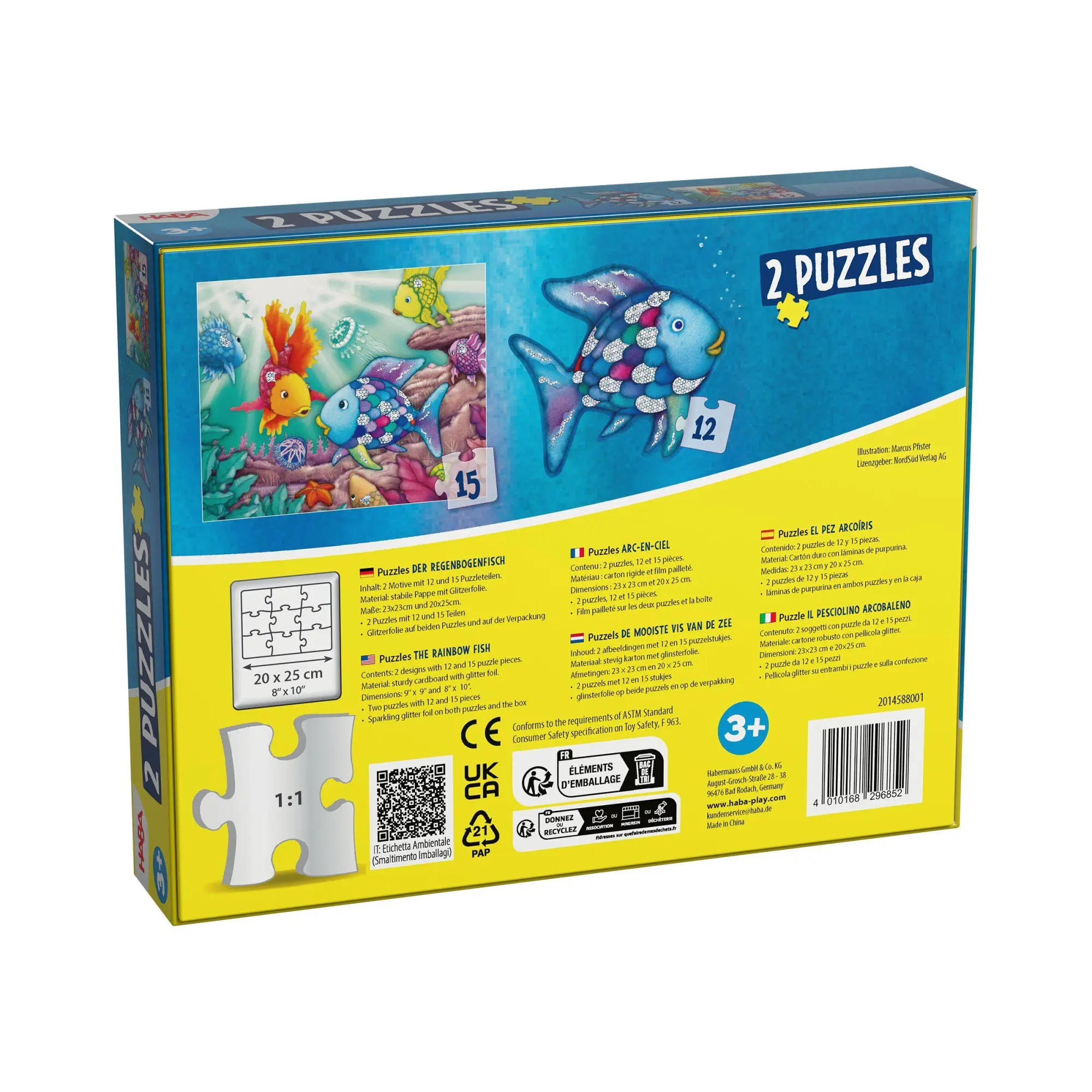 Bild: 4010168296852 | 2 Puzzles - Der Regenbogenfisch 12/15 Teile | Patrick Tonn | Spiel