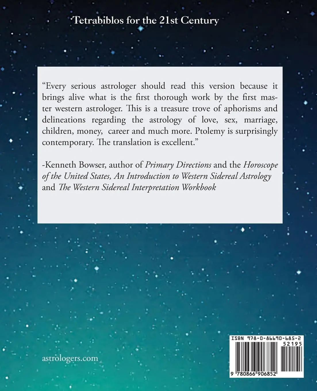 Rückseite: 9780866906852 | Tetrabiblos for the 21st Century | Claudius Ptolemy | Taschenbuch
