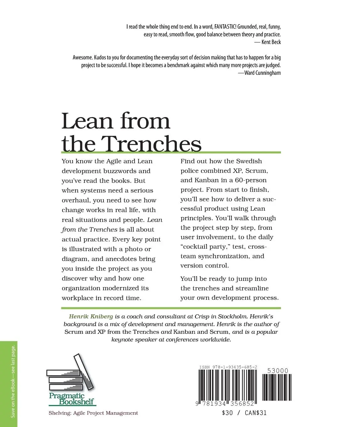 Rückseite: 9781934356852 | Lean from the Trenches | Managing Large-Scale Projects with Kanban